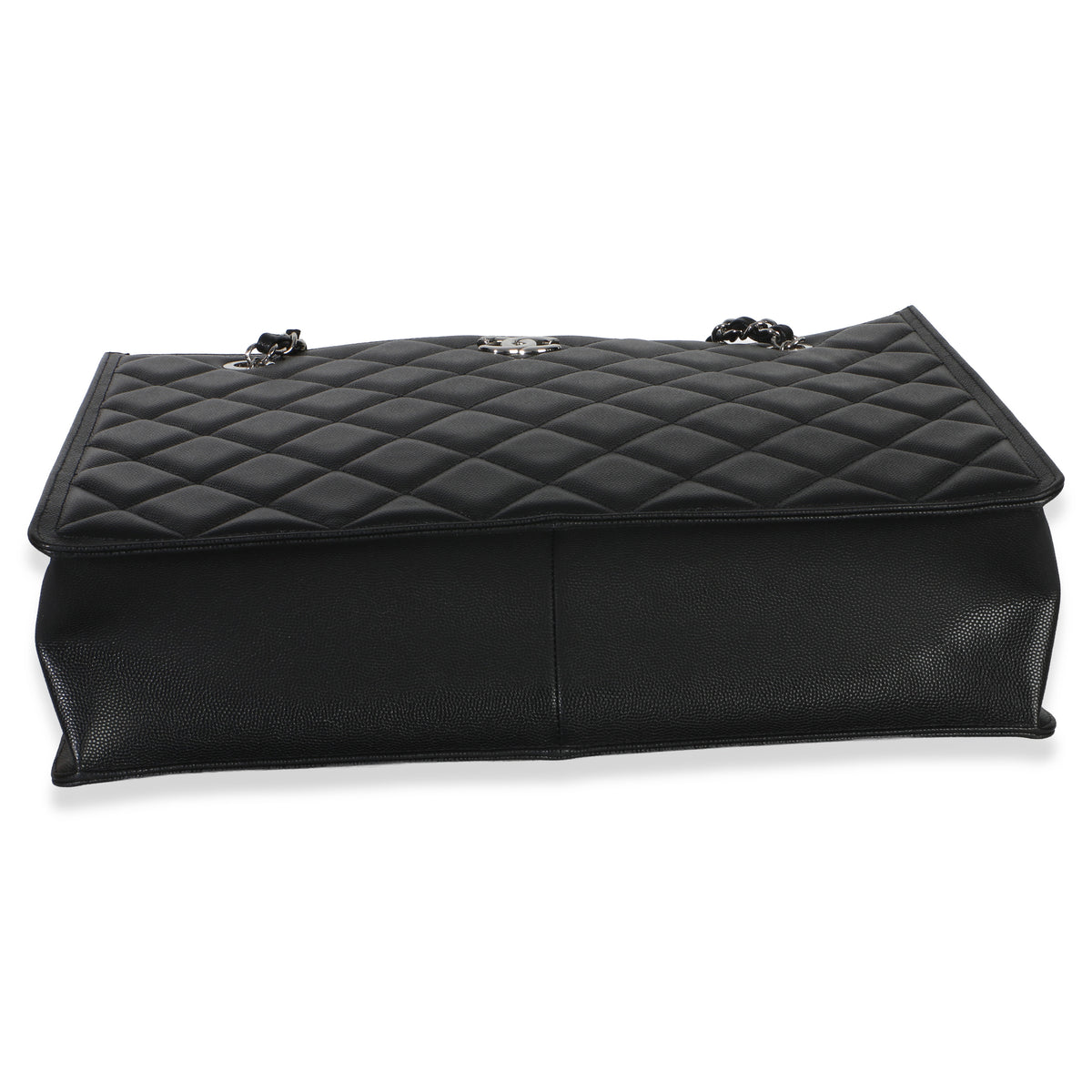 Chanel Black Quilted Caviar CC Shopping Tote Handbag stamp