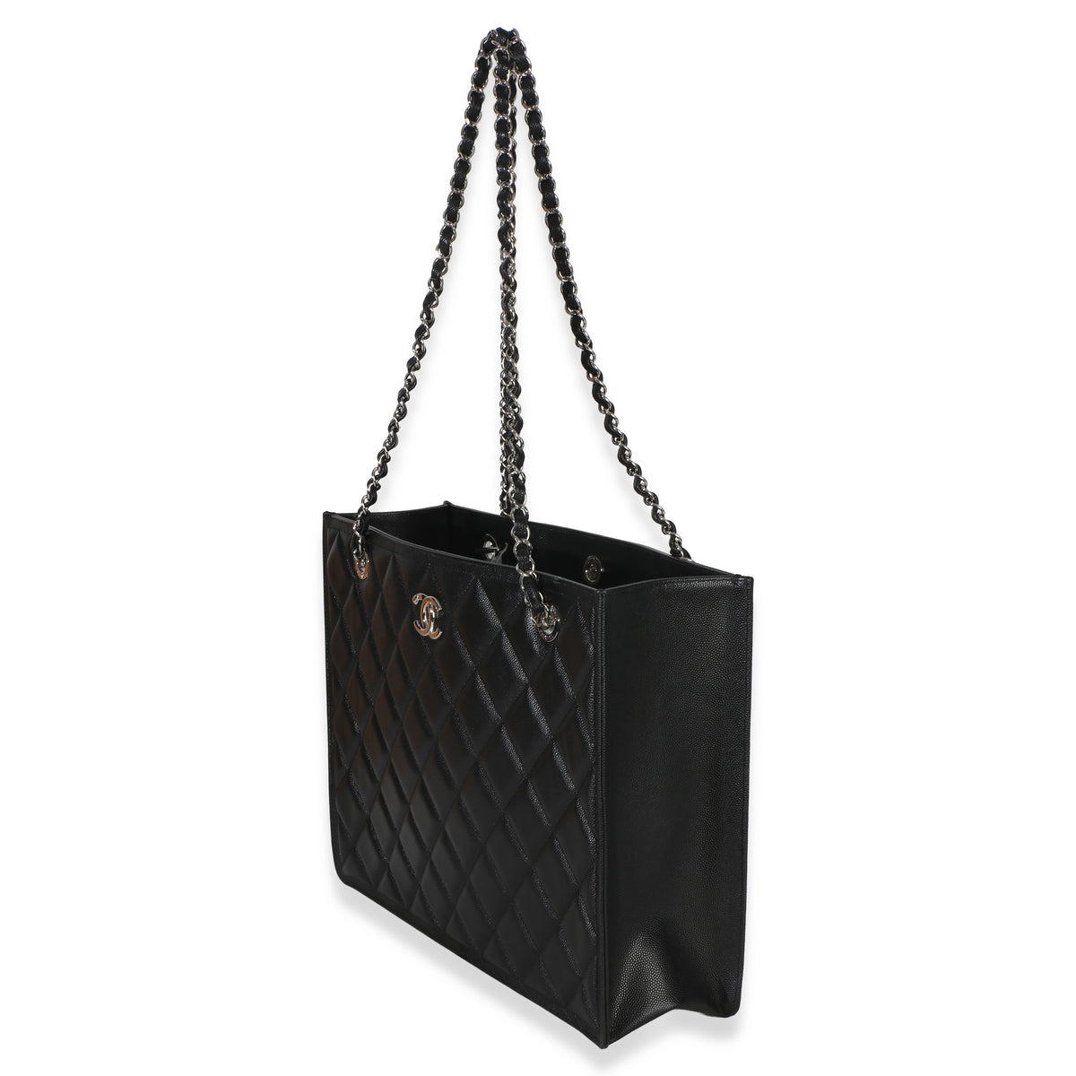 Chanel Black Quilted Caviar CC Shopping Tote Handbag sv