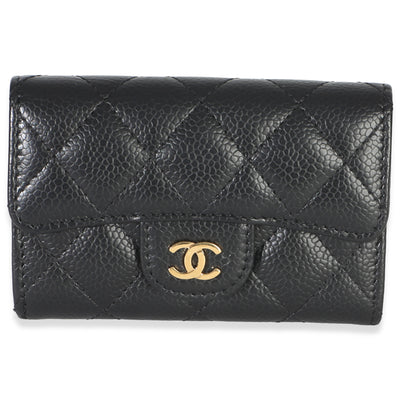 Chanel Black Quilted Caviar Flap Card Holder Wallet Wallet id