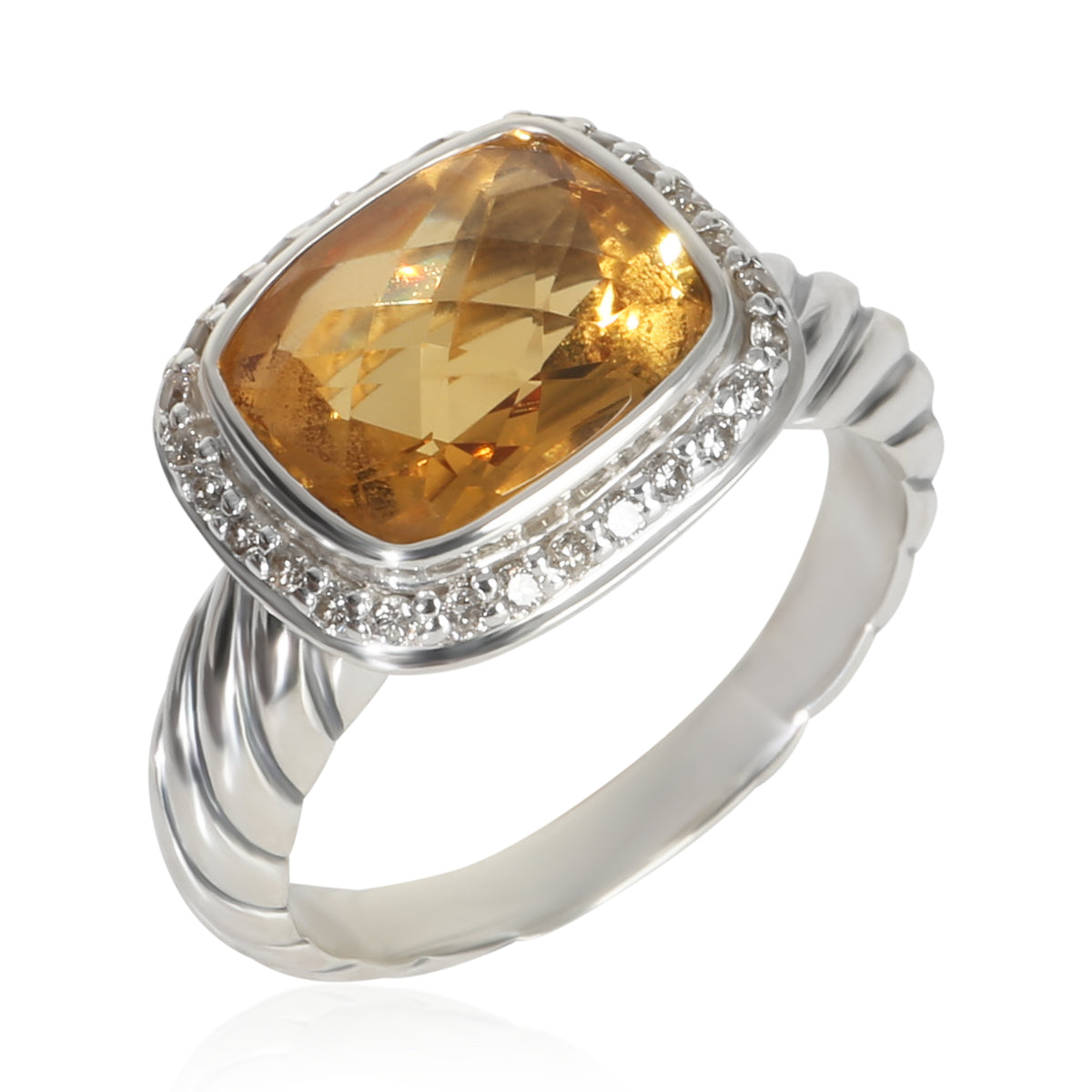David Yurman Sterling Silver Citrine and Diamond Noblesse Ring pv