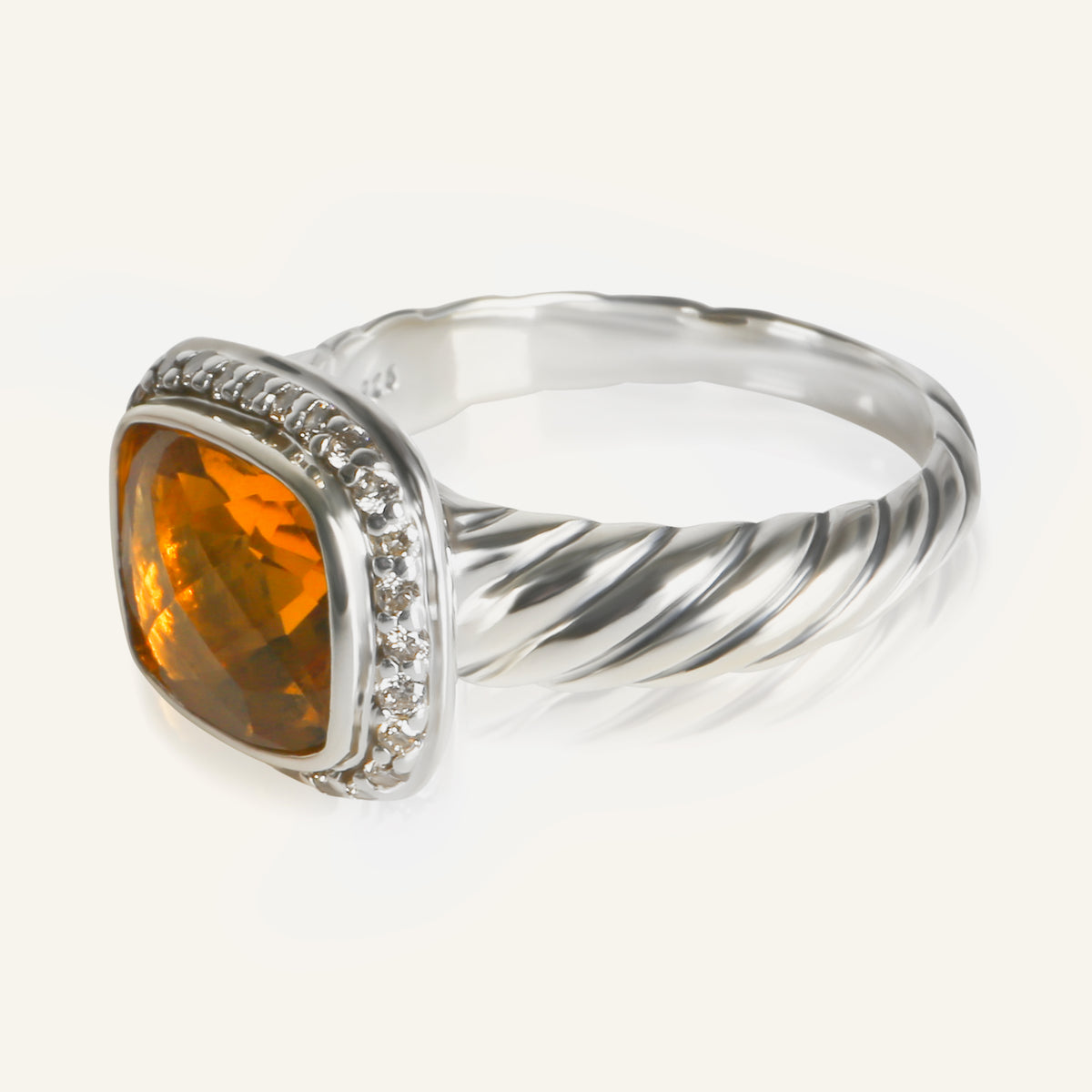 David Yurman Sterling Silver Citrine and Diamond Noblesse Ring sv