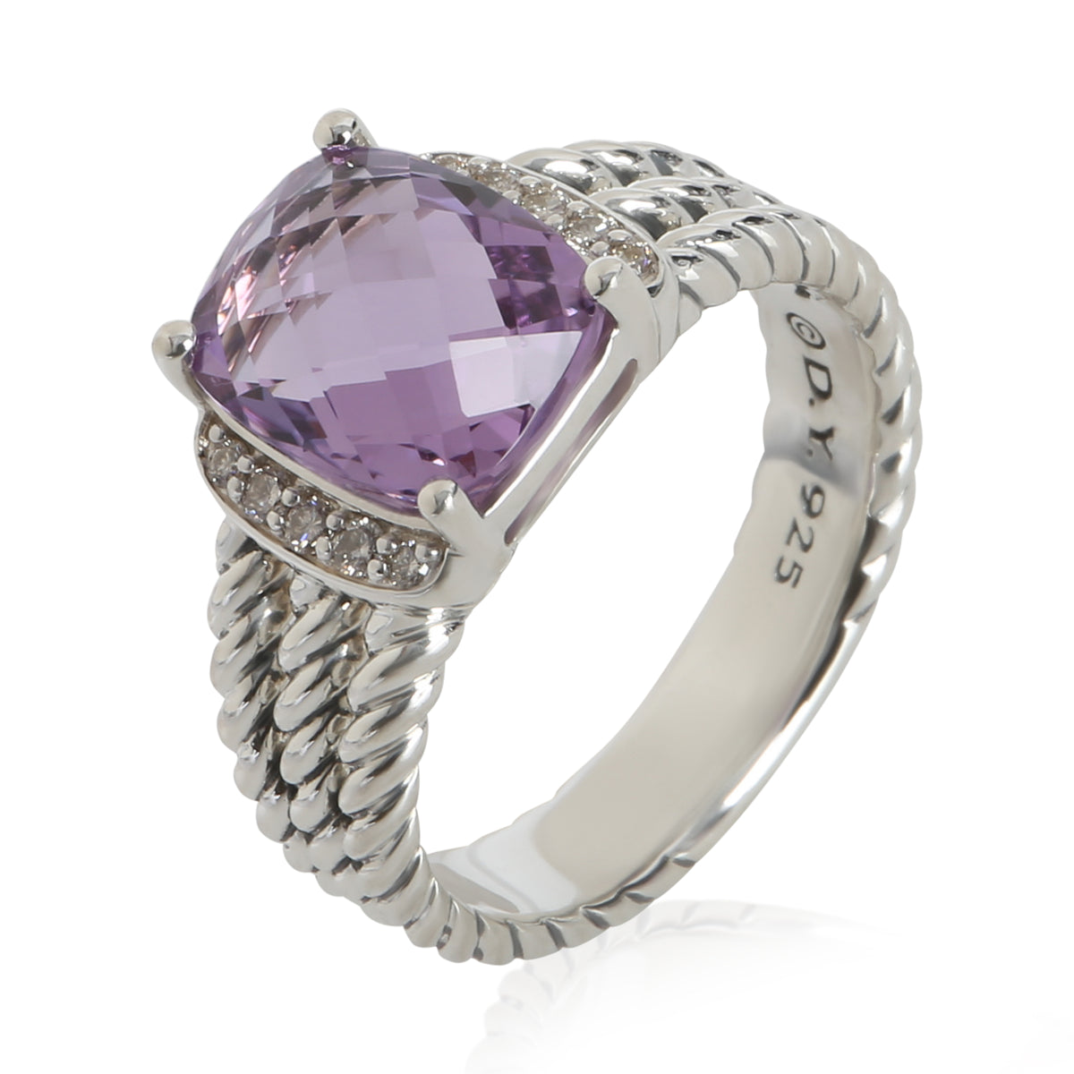 David Yurman Sterling Silver Amethyst and Diamond Petite Wheaton Ring bv