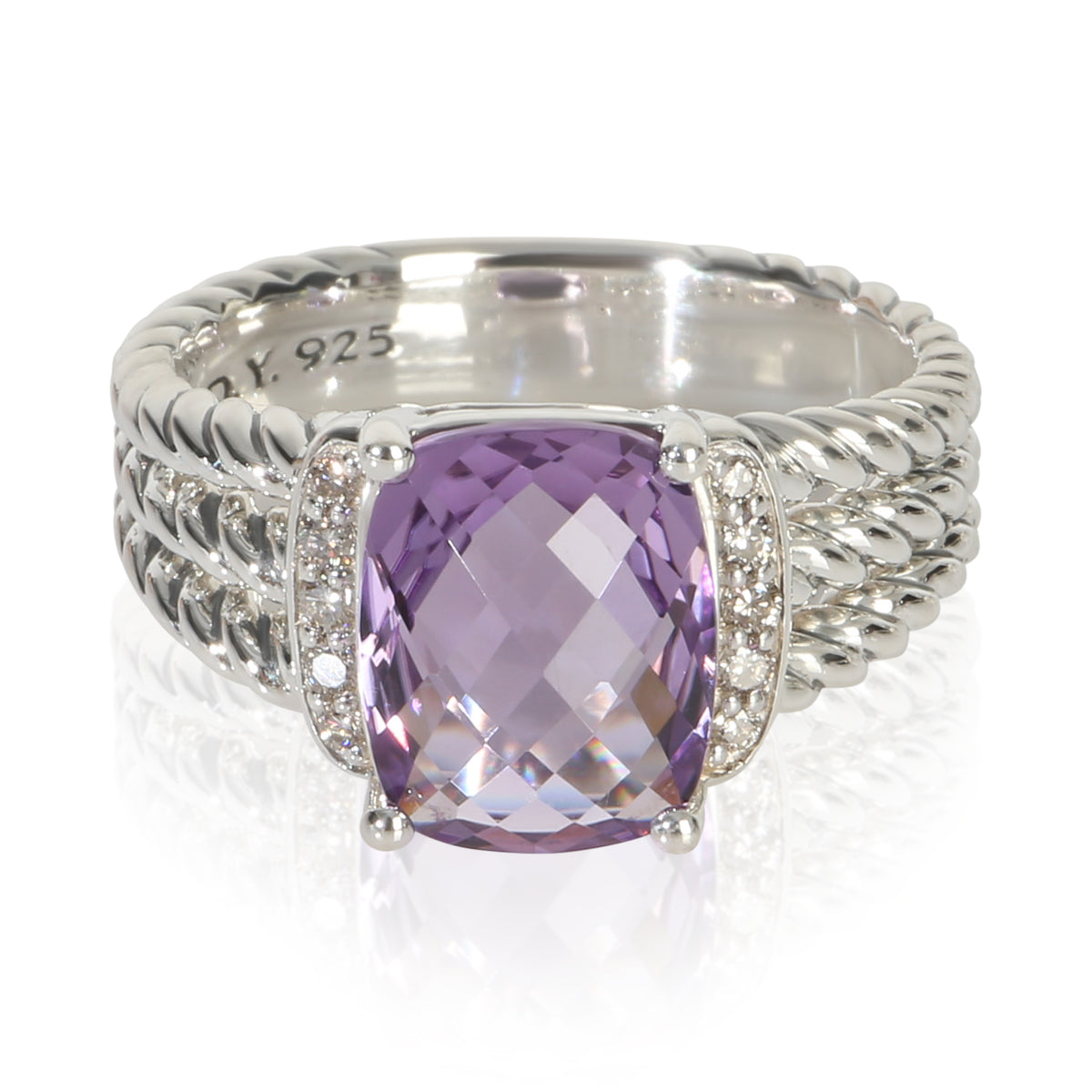 David Yurman Sterling Silver Amethyst and Diamond Petite Wheaton Ring fv