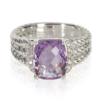 David Yurman Sterling Silver Amethyst and Diamond Petite Wheaton Ring fv
