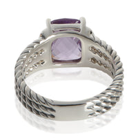 David Yurman Sterling Silver Amethyst and Diamond Petite Wheaton Ring pv
