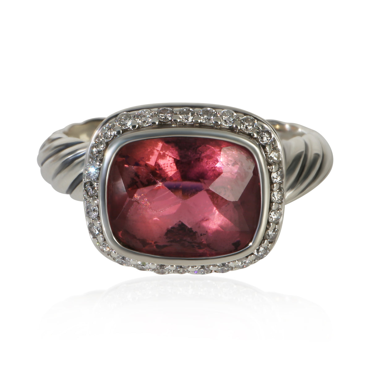 David Yurman Sterling Silver Tourmaline and Diamond Noblesse Ring fv