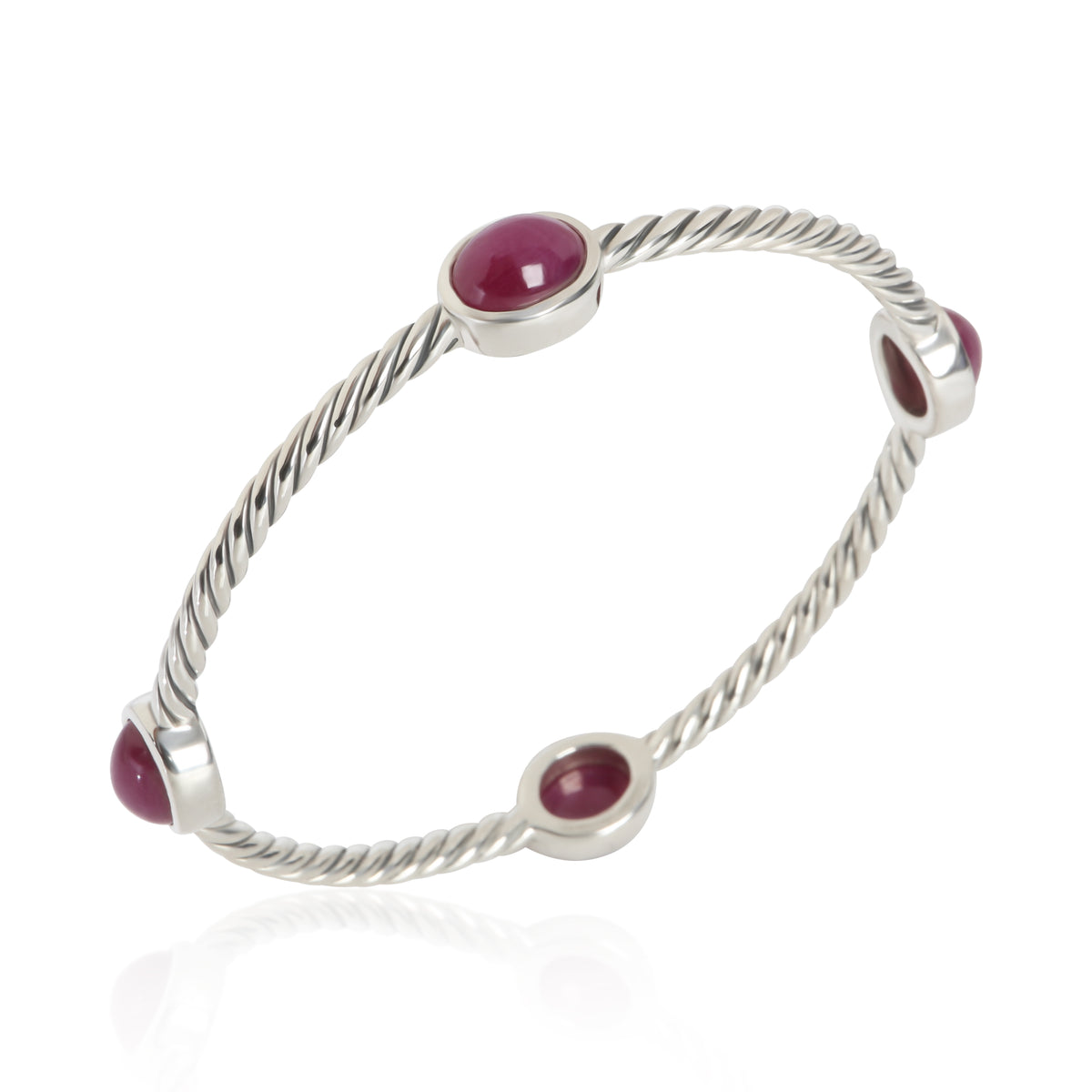 David Yurman Sterling Silver Ruby Cable Station Bracelet pv