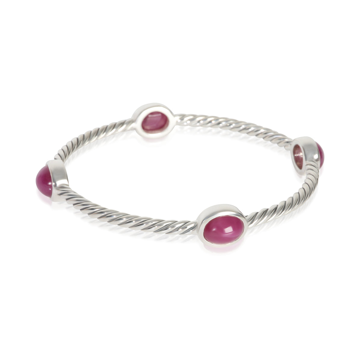David Yurman Sterling Silver Ruby Cable Station Bracelet sv