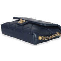 Chanel Navy Quilted Lambskin Pearl CC Crush Small Triple Chain Flap Bag Handbag box