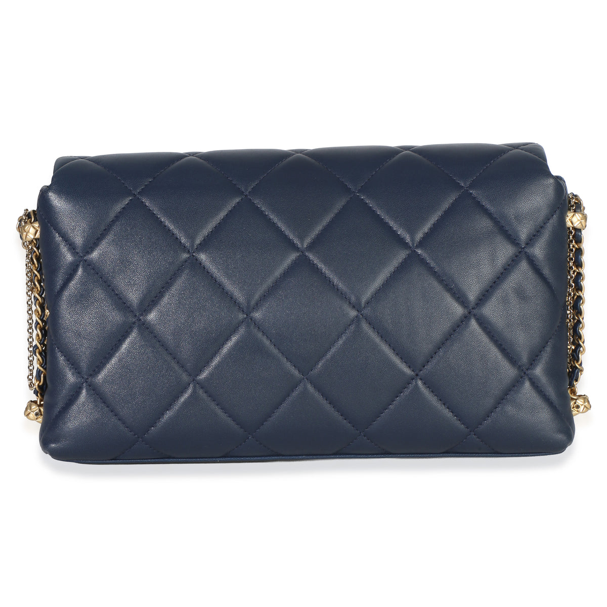 Chanel Navy Quilted Lambskin Pearl CC Crush Small Triple Chain Flap Bag Handbag bv