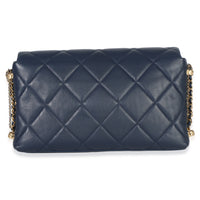 Chanel Navy Quilted Lambskin Pearl CC Crush Small Triple Chain Flap Bag Handbag bv