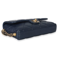 Chanel Navy Quilted Lambskin Pearl CC Crush Small Triple Chain Flap Bag Handbag clasp