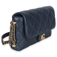 Chanel Navy Quilted Lambskin Pearl CC Crush Small Triple Chain Flap Bag Handbag pv