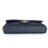 Chanel Navy Quilted Lambskin Pearl CC Crush Small Triple Chain Flap Bag Handbag stamp