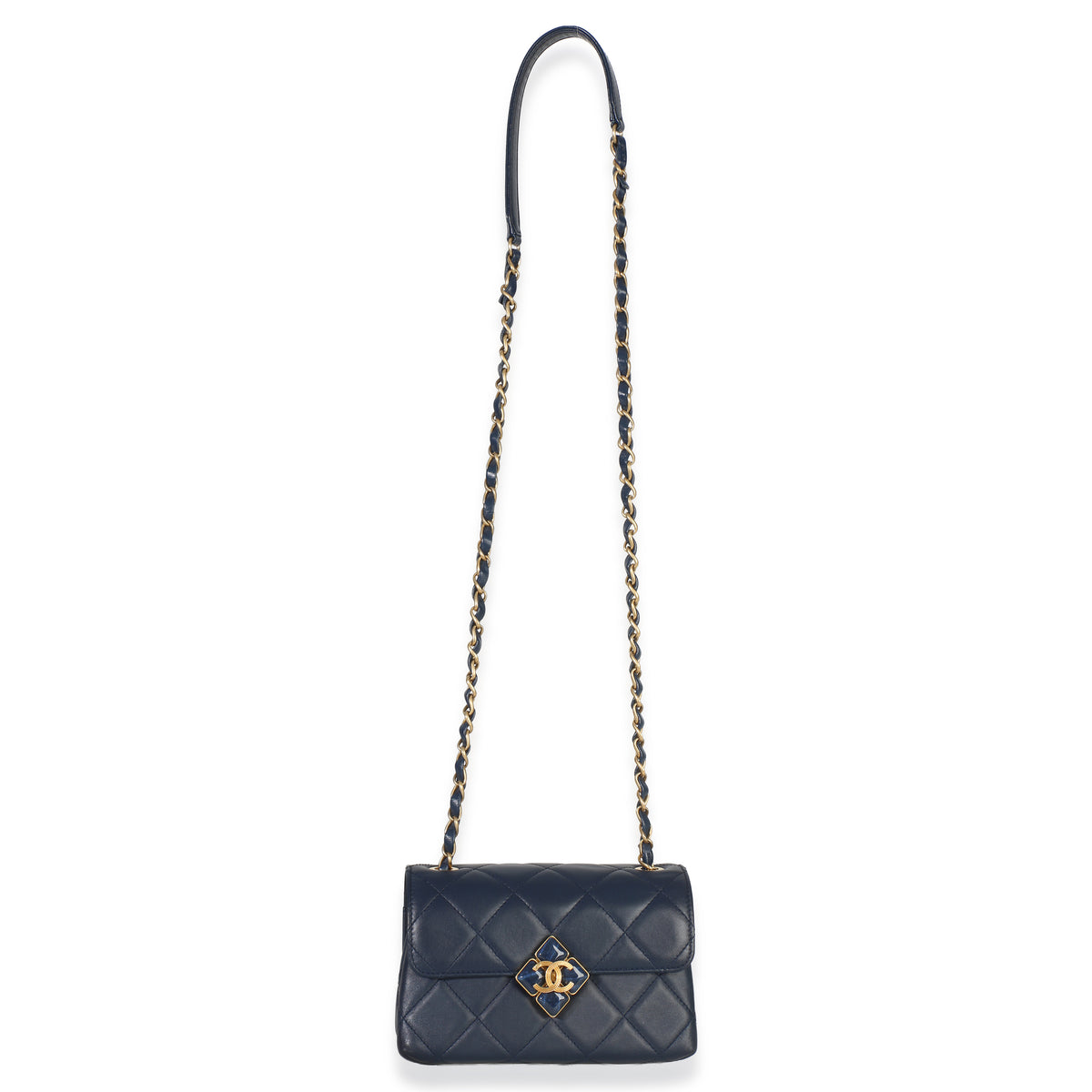 Chanel Navy Quilted Lambskin Mini Diamond Lock Flap Bag Handbag av
