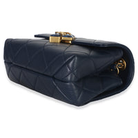 Chanel Navy Quilted Lambskin Mini Diamond Lock Flap Bag Handbag box