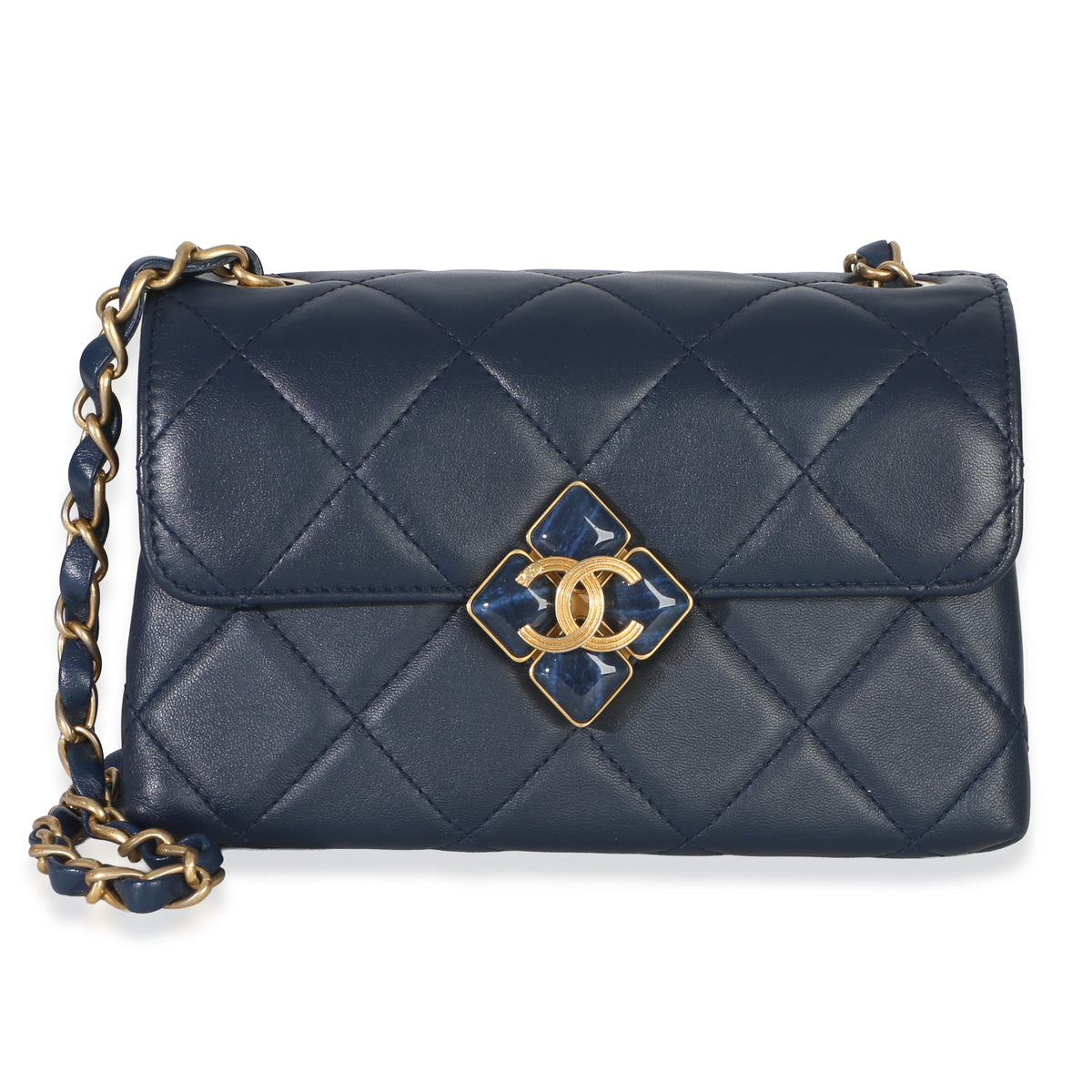 Chanel Navy Quilted Lambskin Mini Diamond Lock Flap Bag Handbag fv