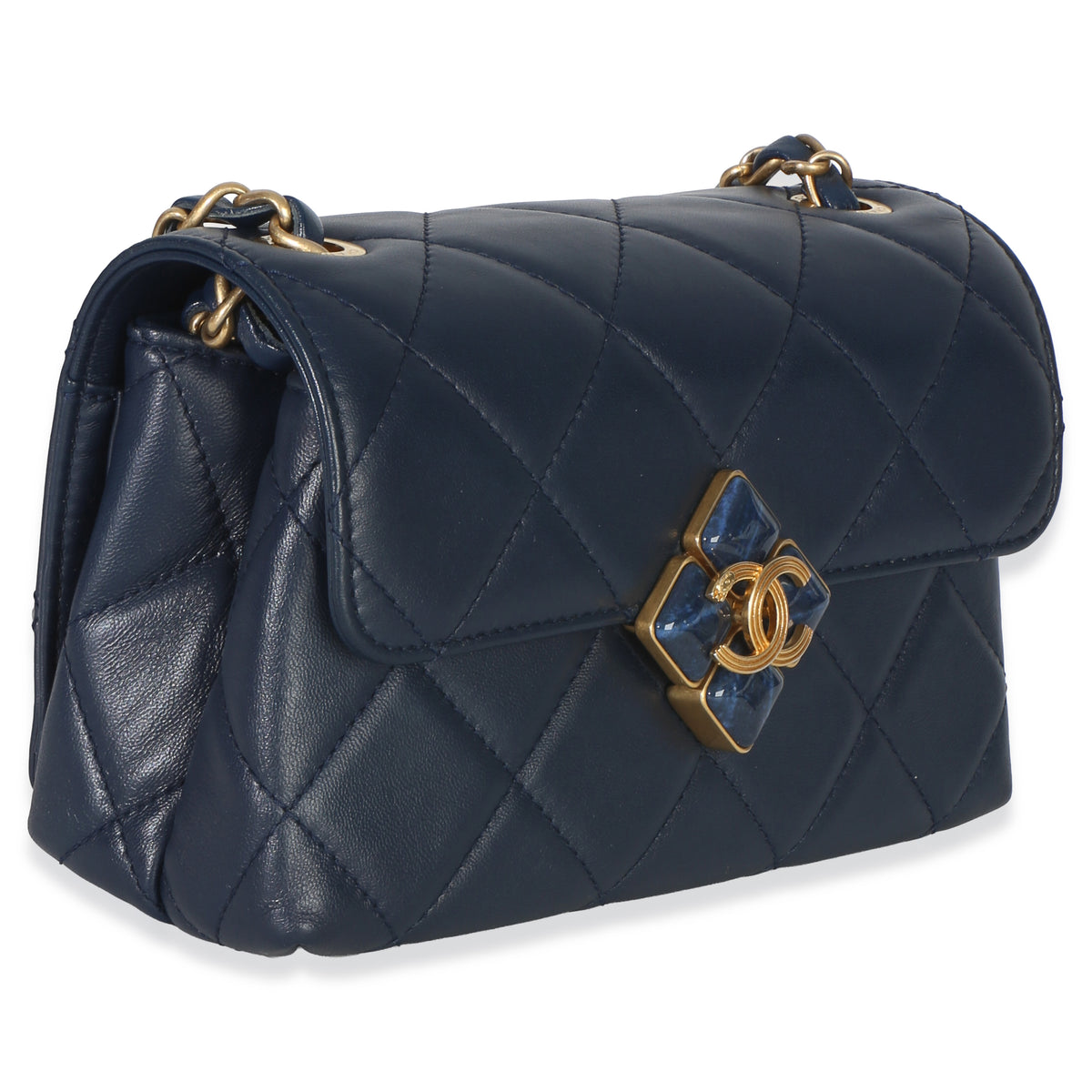 Chanel Navy Quilted Lambskin Mini Diamond Lock Flap Bag Handbag pv
