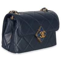 Chanel Navy Quilted Lambskin Mini Diamond Lock Flap Bag Handbag pv