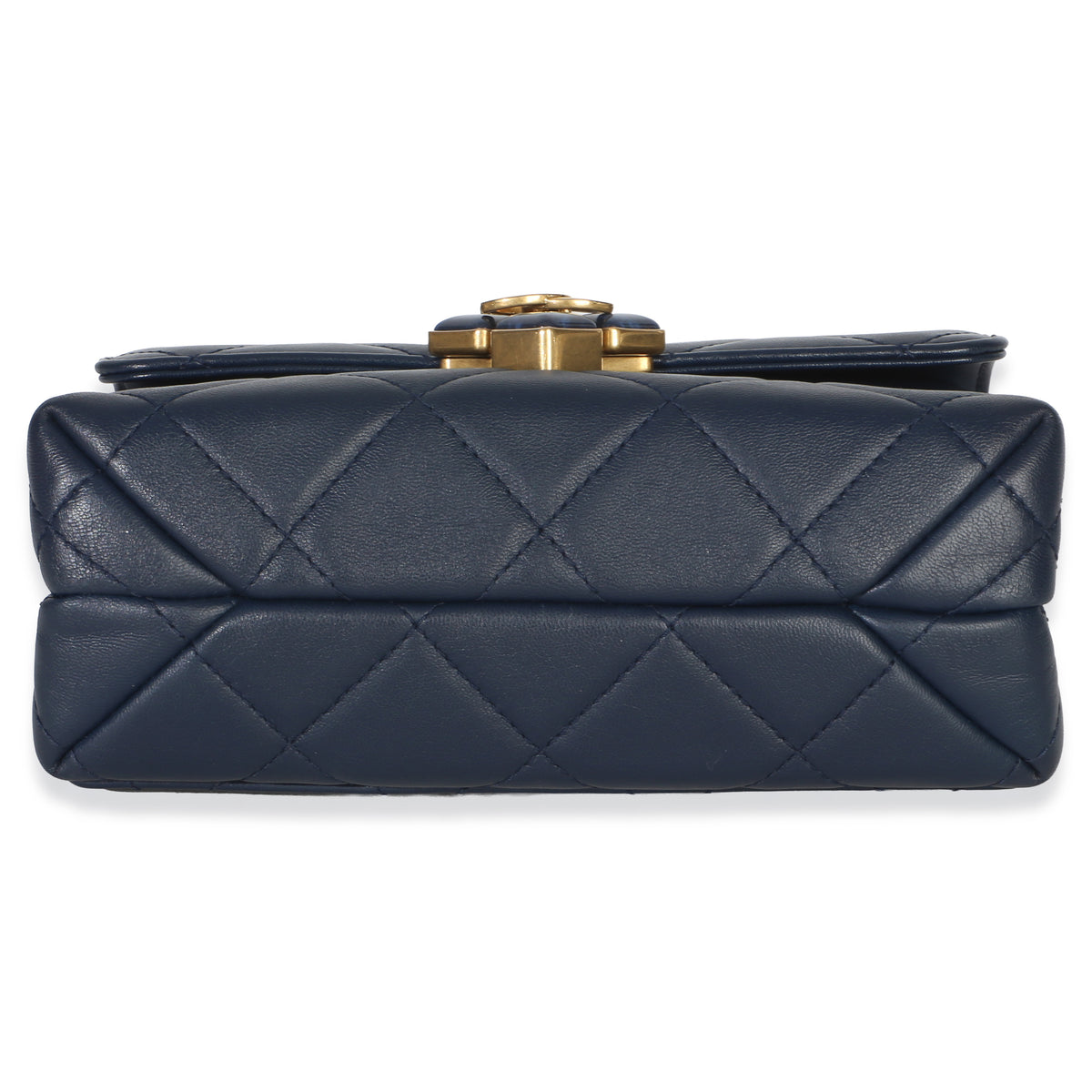 Chanel Navy Quilted Lambskin Mini Diamond Lock Flap Bag Handbag stamp