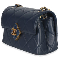 Chanel Navy Quilted Lambskin Mini Diamond Lock Flap Bag Handbag sv