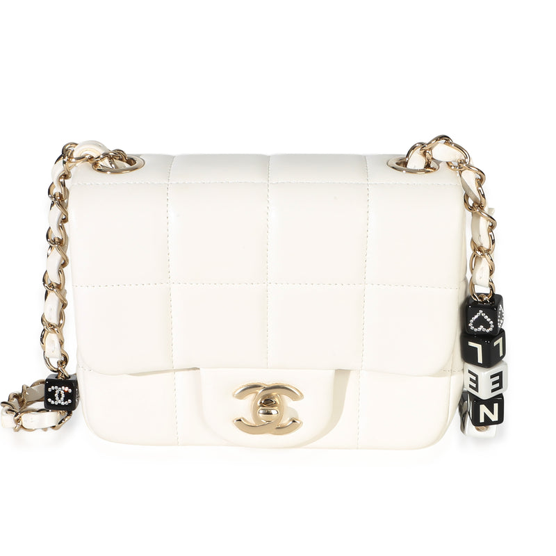 Chanel White Quilted Lambskin Resin Crystal Square  Monacoco Mini Flap Bag Handbag fv
