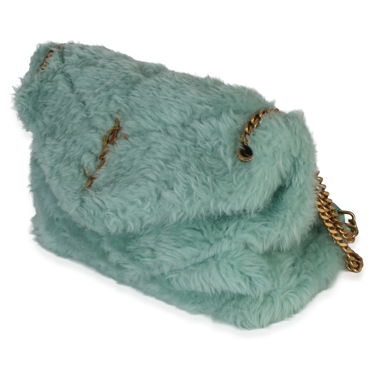 Saint Laurent Shearling Quilted Monogram Small Loulou Puffer Chain Satchel Handbag 2