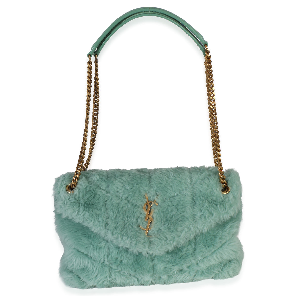 Saint Laurent Shearling Quilted Monogram Small Loulou Puffer Chain Satchel Handbag 8