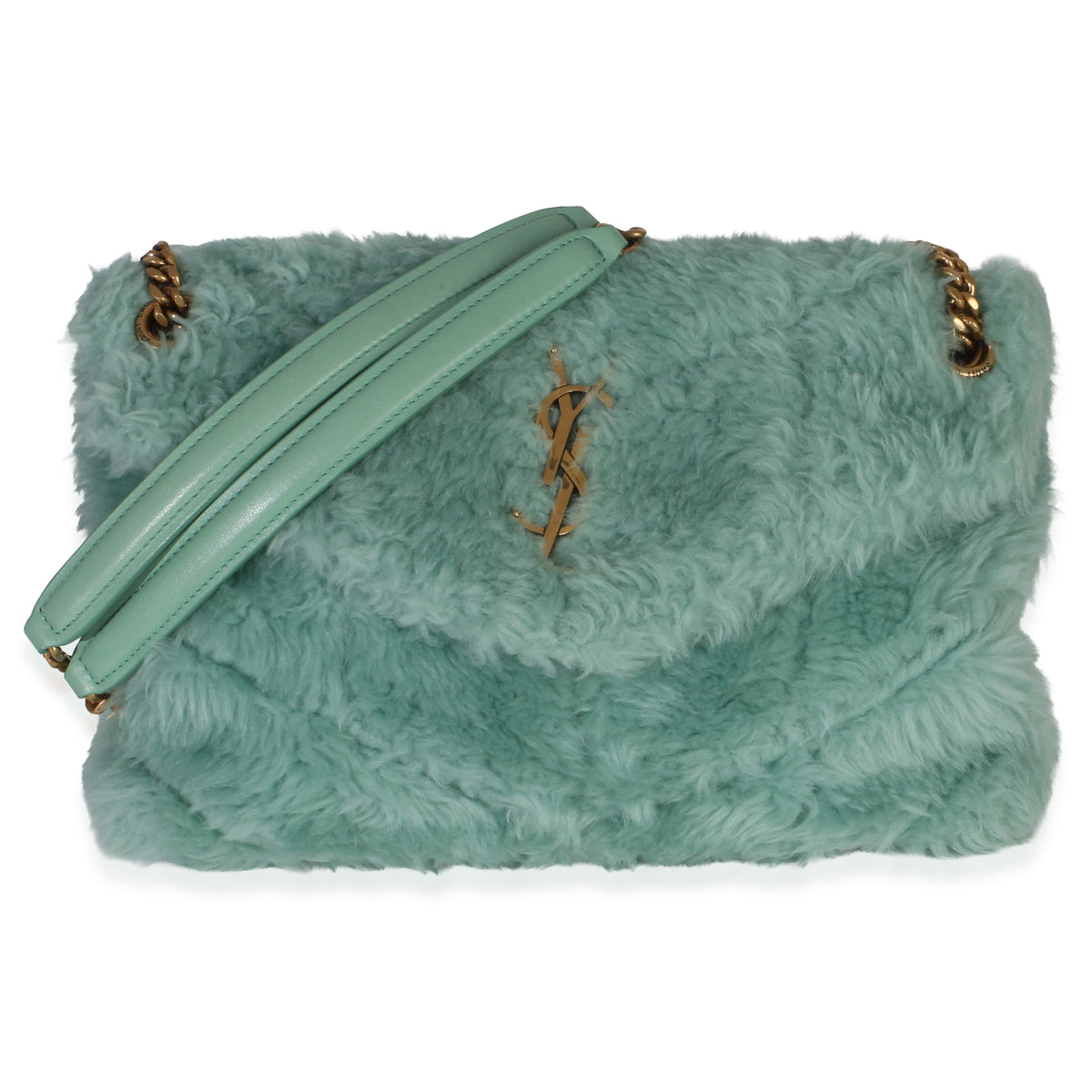 Saint Laurent Shearling Quilted Monogram Small Loulou Puffer Chain Satchel Handbag fv