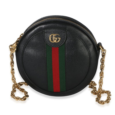 Gucci Black Grained Calfskin Web Mini Ophidia Round Shoulder Bag Handbag id
