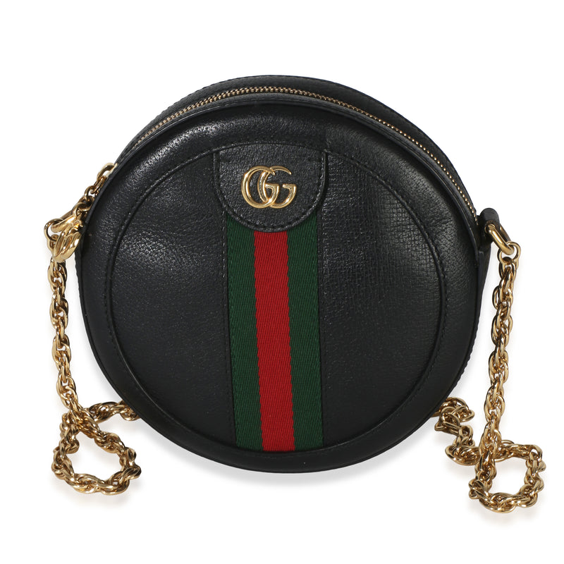 Gucci Black Grained Calfskin Web Mini Ophidia Round Shoulder Bag Handbag id