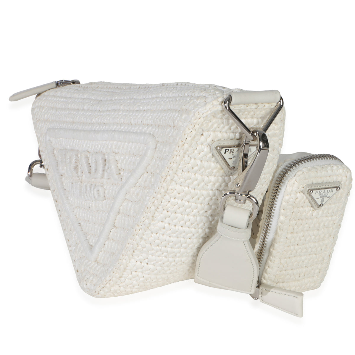 Prada White Raffia Effect Crochet Triangle Shoulder Bag Handbag 2
