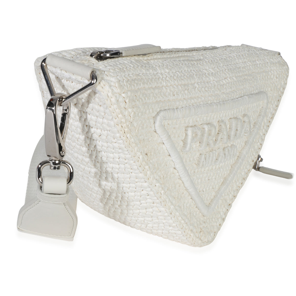 Prada White Raffia Effect Crochet Triangle Shoulder Bag Handbag 3