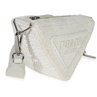 Prada White Raffia Effect Crochet Triangle Shoulder Bag Handbag 3