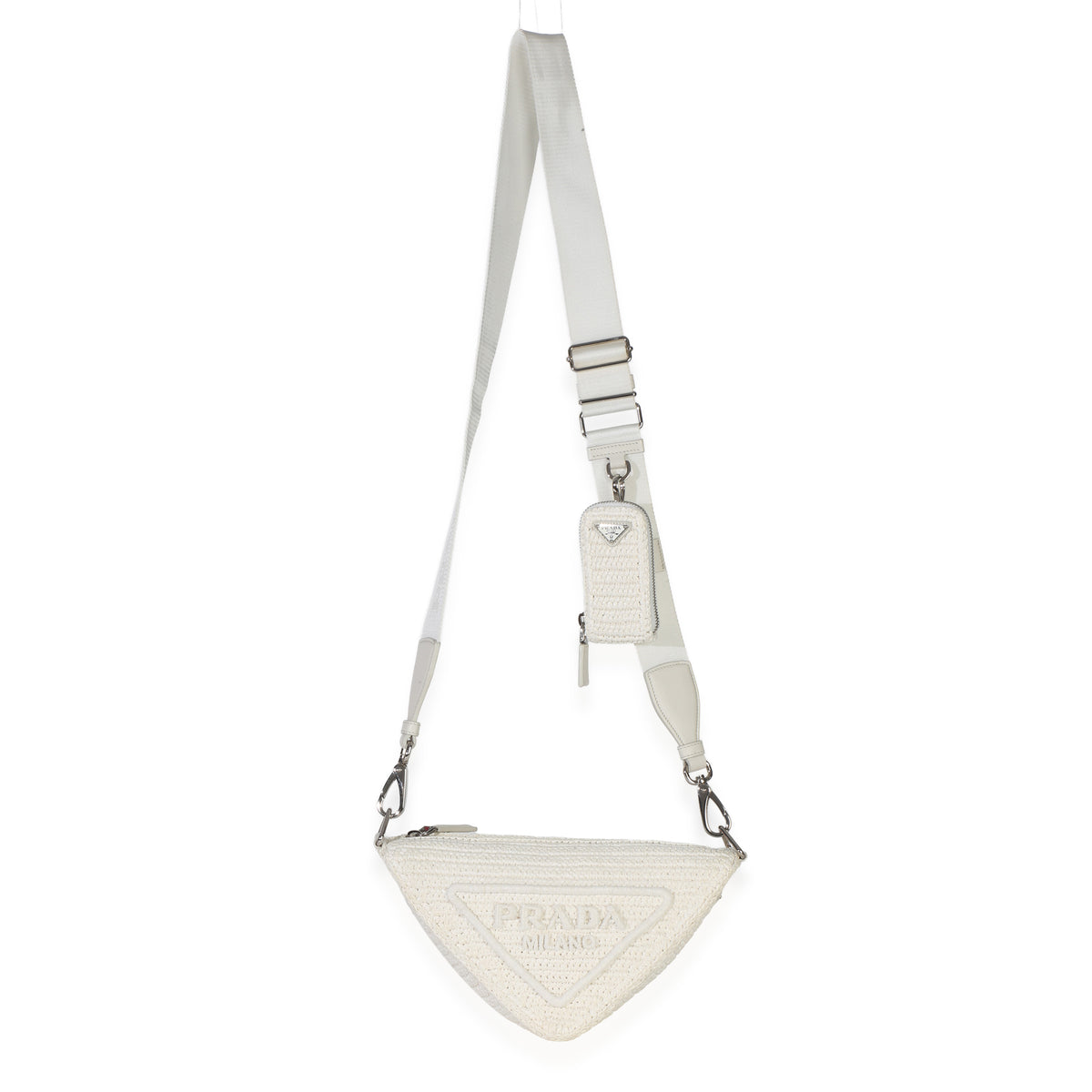 Prada White Raffia Effect Crochet Triangle Shoulder Bag Handbag 8