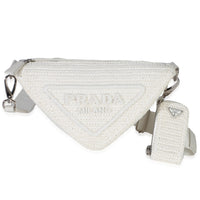Prada White Raffia Effect Crochet Triangle Shoulder Bag Handbag fv