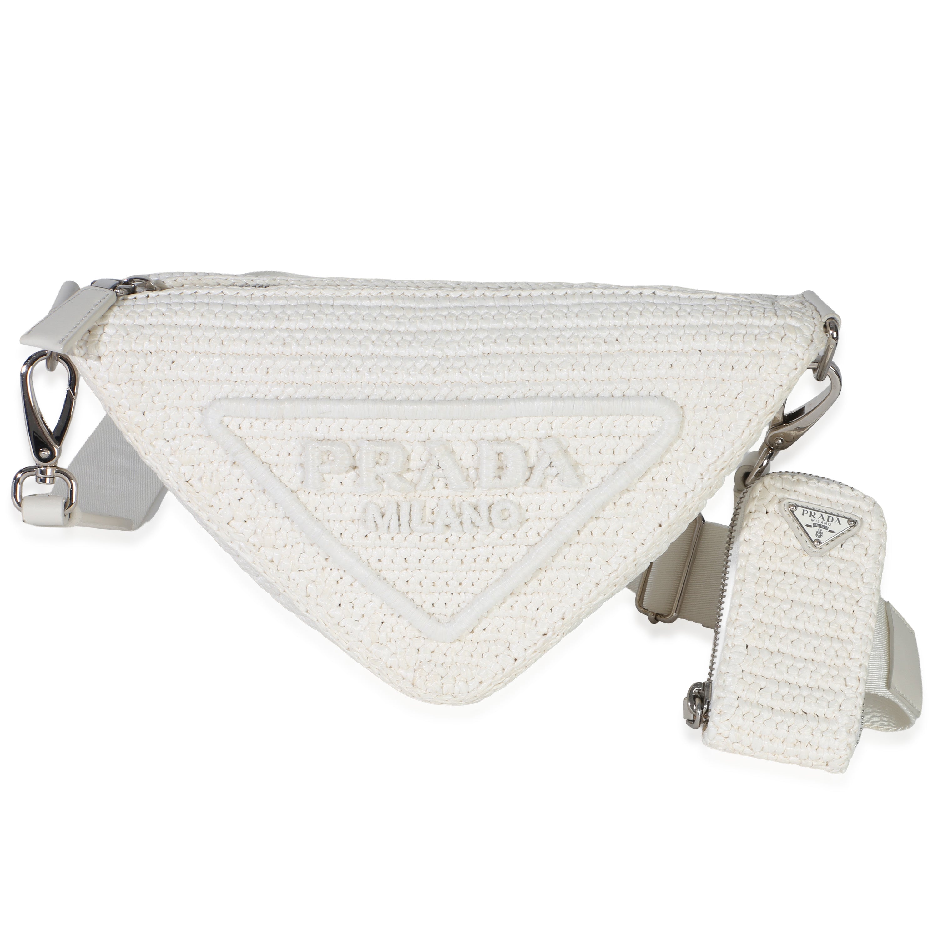 Prada White Raffia Effect Crochet Triangle Shoulder Bag | myGemma