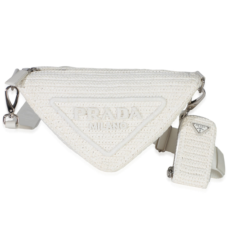 Prada White Raffia Effect Crochet Triangle Shoulder Bag Handbag fv
