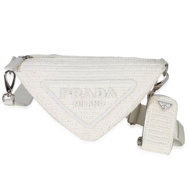 PRADA ナイロン ポーチ アームポーチ ホワイト Prada White Raffia Effect Crochet Triangle Shoulder Bag | myGemma
