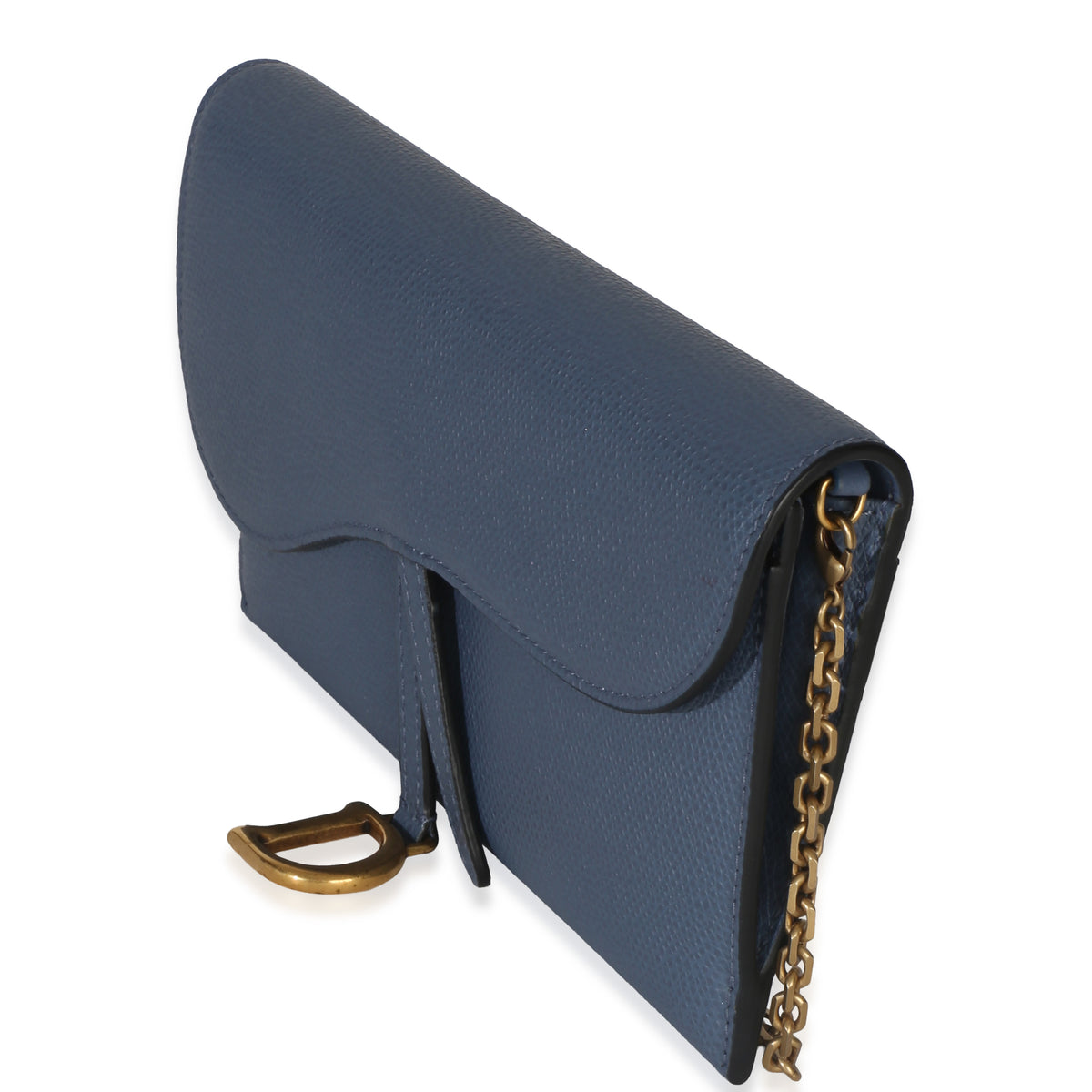 Christian Dior Blue Grained Calfskin Small Saddle Pouch With Chain Handbag 2