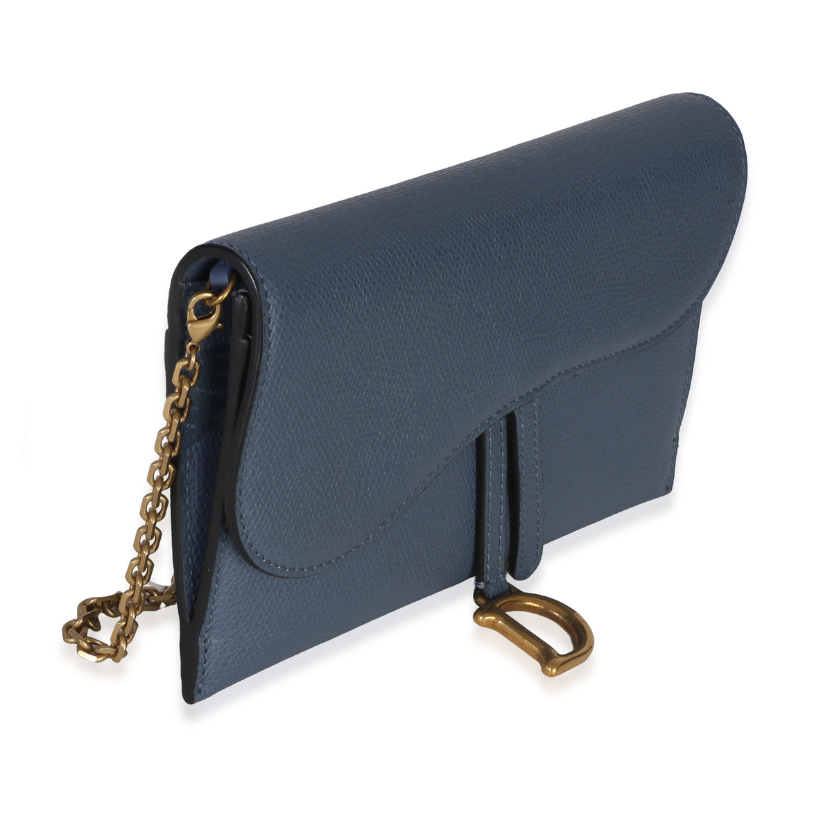 Christian Dior Blue Grained Calfskin Small Saddle Pouch With Chain Handbag 3