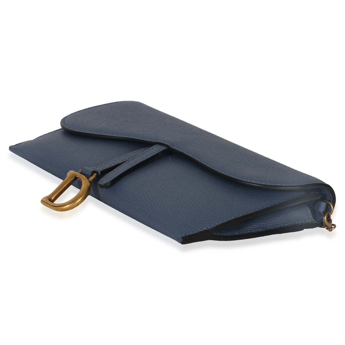 Christian Dior Blue Grained Calfskin Small Saddle Pouch With Chain Handbag 6