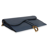 Christian Dior Blue Grained Calfskin Small Saddle Pouch With Chain Handbag 7