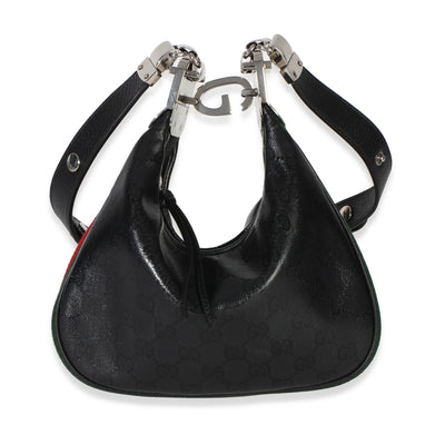 Gucci Black GG Crystal Coated Canvas Small Attache Crossbody Bag Handbag fv