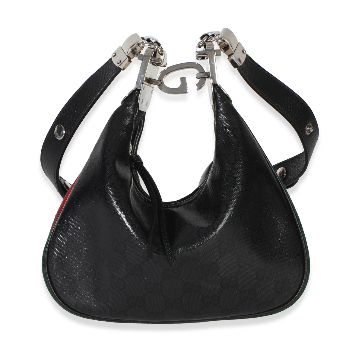 Gucci Black GG Crystal Coated Canvas Small Attache Crossbody Bag Handbag fv