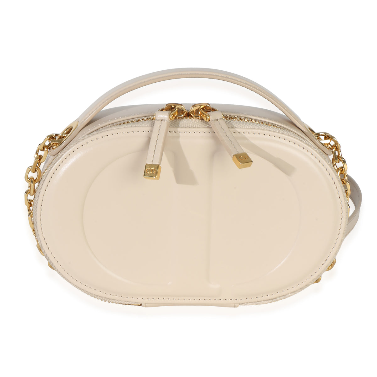 Christian Dior Cream Calfskin CD Signature Oval Crossbody Camera Bag Handbag fv