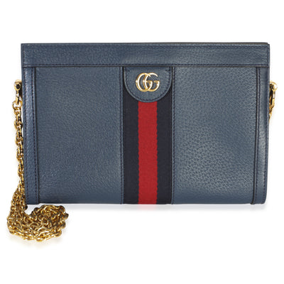 Gucci Navy Calfskin GG Ophidia Small Web Chain Bag Handbag fv