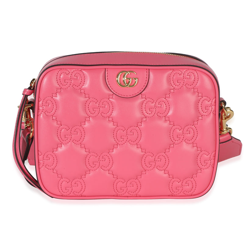 Gucci Pink GG Stitched Calfskin Matelasse Small Crossbody Bag Handbag fv