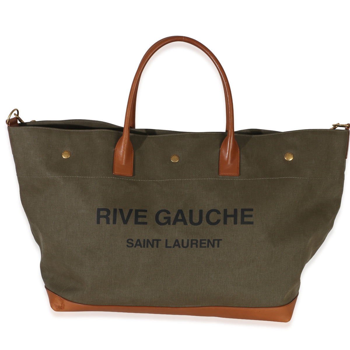 Saint Laurent Olive Brown Linen Calfskin Rive Gauche Maxi Tote Handbag id