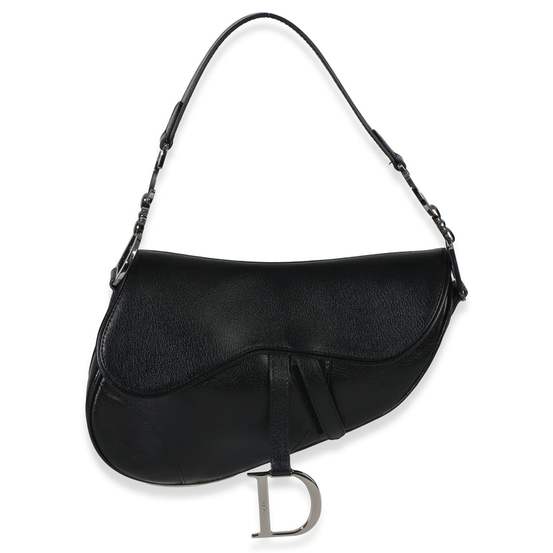 Christian Dior Vintage Black Calfskin Saddle Bag Handbag fv